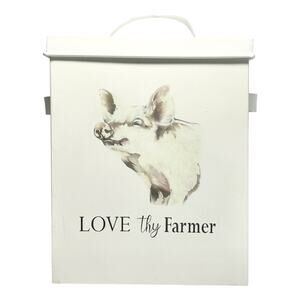 Arlington Designs “Love thy Farmer” Metal Pig Tin Box & Lid 9 1/4” Farmhouse
